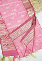 Manjari - Full weaving body traditional border raw silk - Pastel pink