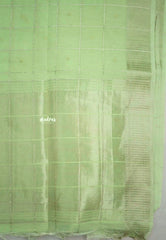 Manjari - Soft raw silk with thread checks weaving - Pastel Green