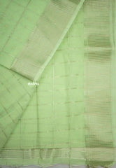 Manjari - Soft raw silk with thread checks weaving - Pastel Green