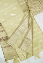 Manjari - Full weaving body traditional border raw silk - Pastel Beige
