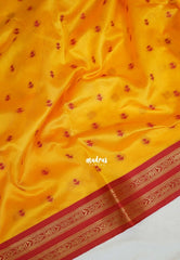 Mango Yellow - Manjari - Raw Silk Saree with Rettapet Border and Buttas - Best for Small Functions