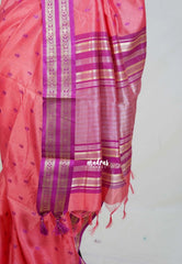 Peach Pink - Manjari - Raw Silk Saree with Rettapet Border and Buttas - Best for Small Functions