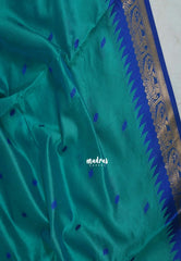 Aqua Green - Manjari - Raw Silk Saree with Yannai Border and Buttas - Best for Small Functions