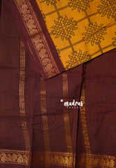 Golden Mustard - Subbulakshmi – Madras Margazhi Special Sungudi Cotton Saree kolam prints with traditional border no blouse