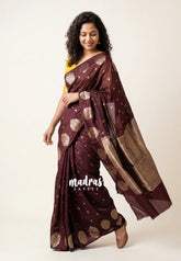Coffee Brown - Vasantha Raagam - Banarasi mashru Silk with Antique Zari Border and buttas - Perfect for Wedding Wear