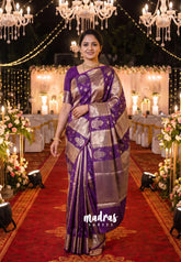 Purple with Taupe - Durga Banarasi Mashru Silk with Hand Dyed with Zari Weaving - Perfect for Wedding Functions