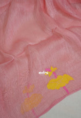 Powder Pink - Handloom Silk Linen Jamdani Saree - With Handloom Mark
