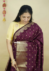 Royal Winered - Madhuram - Soft Matka silk with grooves body preium floral border with buttas - Best for Festive Wear