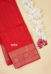 Red - Madhuram - Soft Matka silk with grooves body with traditional border