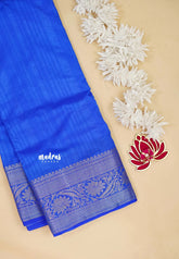 Royal Blue - Madhuram - Soft Matka silk with grooves body with traditional border