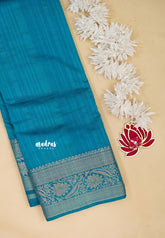 Teal Blue - Madhuram - Soft Matka silk with grooves body with traditional border