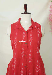Classic Red – Aavani - Pre-Washed Handspun Cotton Ready-Made Dress for Women with Ikat Pattern – Perfect for Office & Everyday Wear