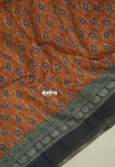 Mustard Orange - Linen Cotton Saree with Bagru Prints - Best for Office Wear | Casual Wear