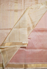Dual Shade Candy Peach Pink - Meenakshi - Light Weight Pure Silk Cotton Saree Plain with Small Getti Border Contrast Pallu and Blouse - Perfect for Wedding Functions