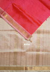 Dual Shade Candy Peach Pink - Meenakshi - Light Weight Pure Silk Cotton Saree Plain with Small Getti Border Contrast Pallu and Blouse - Perfect for Wedding Functions