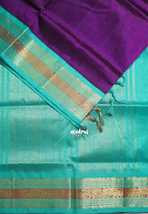 Rich Purple - Meenakshi - Light Weight Pure Silk Cotton Plain Saree Mayil Border Contrast Pallu and Blouse - Perfect for Wedding Functions