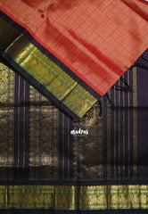 Muted Brick Red - Meenakshi - Light Weight Pure Silk Cotton Saree Checks with Traditional Border Contrast Pallu and Blouse - Perfect for Wedding Functions