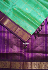 Turquoise Green - Meenakshi - Light Weight Pure Silk Cotton Saree Zari Checks with Rudraksham Border Contrast Pallu and Blouse - Perfect for Wedding Functions