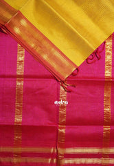 Turmeric Yellow - Meenakshi - Light Weight Pure Silk Cotton Saree Line with Rettapet Border Contrast Pallu and Blouse - Perfect for Wedding Functions