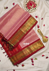 Dual Shade Blush Pink - Meenakshi - Light Weight Pure Silk Cotton Saree Muthu Kattam Traditional Border Contrast Pallu and Blouse - Perfect for Wedding Functions