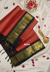 Muted Brick Red - Meenakshi - Light Weight Pure Silk Cotton Saree Checks with Traditional Border Contrast Pallu and Blouse - Perfect for Wedding Functions