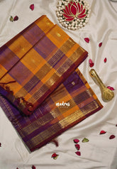 Purple with Orange - Meenakshi - Light Weight Pure Silk Cotton Saree Vintage Paalum Pazhamum Checks with Rettapet Border and Buttas - Perfect for Wedding Functions