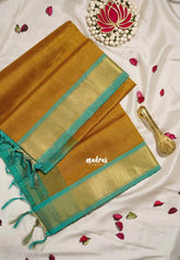 Mustard Brown - Meenakshi - Light Weight Pure Silk Cotton Saree Plain with Getti Border Contrast Pallu and Blouse - Perfect for Wedding Functions
