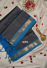 Lead Grey - Meenakshi - Light Weight Pure Silk Cotton Saree Plain with Small Getti Border Contrast Pallu and Blouse - Perfect for Wedding Functions