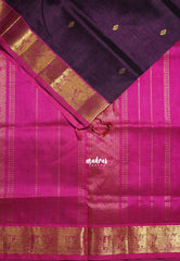 Jamun Purple - Meenakshi - Light Weight Pure Silk Cotton Saree Mango, Annam Border with Buttas Contrast Pallu and Blouse - Perfect for Wedding Functions