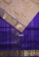 Creamy Beige Borwn - Meenakshi - Light Weight Pure Silk Cotton Saree Mayil Border with Buttas Contrast Pallu and Blouse - Perfect for Wedding Functions