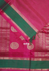 Raspberry Pink - Meenakshi - Light Weight Pure Silk Cotton Saree Muthu Kattam Mango and Skirt Border - Perfect for Wedding Functions