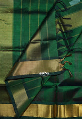 Green with Pink - Meenakshi - Light Weight Pure Silk Cotton Saree Checks with Stripes Weaving with Getti Border - Perfect for Wedding Functions