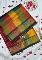 Multicolor with Zari Border - Meenakshi - Light Weight Pure Silk Cotton Saree Vintage Paalum Pazhamum Checks with Traditional Border and Buttas - Perfect for Wedding Functions