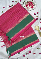 Raspberry Pink - Meenakshi - Light Weight Pure Silk Cotton Saree Muthu Kattam Mango and Skirt Border - Perfect for Wedding Functions