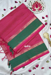 Raspberry Pink - Meenakshi - Light Weight Pure Silk Cotton Saree Muthu Kattam Mango and Skirt Border - Perfect for Wedding Functions