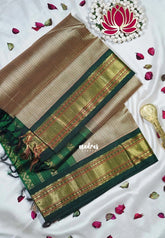 Earthy Beige - Meenakshi - Light Weight Pure Silk Cotton Saree Muthu Kattam Traditional Border Contrast Pallu and Blouse - Perfect for Wedding Functions