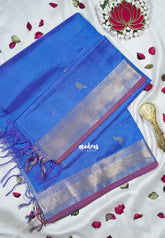 Dual Shade Royal Blue - Meenakshi - Light Weight Pure Silk Cotton Saree Bavanji Border with Bird Buttas and Rich Pallu - Perfect for Wedding Functions