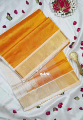 Orangish Yellow - Meenakshi - Light Weight Pure Silk Cotton Saree Plain with Getti Border Contrast Pallu and Blouse - Perfect for Wedding Functions