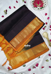 Dark Chocolate Brown - Meenakshi - Light Weight Pure Silk Cotton Saree Plain with Getti Border Contrast Pallu and Blouse - Perfect for Wedding Functions