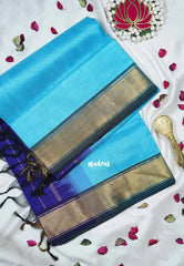 Sky Blue - Meenakshi - Light Weight Pure Silk Cotton Saree Plain with Getti Border Contrast Pallu and Blouse - Perfect for Wedding Functions