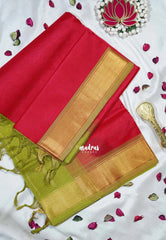 Crimson Red - Meenakshi - Light Weight Pure Silk Cotton Saree Plain with Getti Border Contrast Pallu and Blouse - Perfect for Wedding Functions