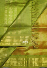 Shiny Orange Peach - Meenakshi - Light Weight Pure Silk Cotton Saree with Rudraksham Border Contrast Pallu and Blouse - Perfect for Wedding Functions