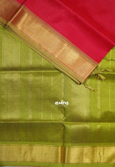 Crimson Red - Meenakshi - Light Weight Pure Silk Cotton Saree Plain with Getti Border Contrast Pallu and Blouse - Perfect for Wedding Functions