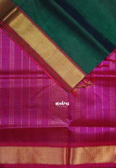 Bottle Green - Meenakshi - Light Weight Pure Silk Cotton Saree Plain with Getti Border Contrast Pallu and Blouse - Perfect for Wedding Functions