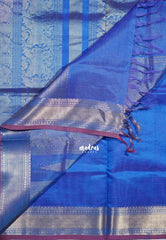 Dual Shade Royal Blue - Meenakshi - Light Weight Pure Silk Cotton Saree Bavanji Border with Bird Buttas and Rich Pallu - Perfect for Wedding Functions