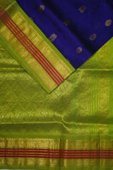 MS Amma Blue - Meenakshi - Light Weight Pure Silk Cotton Saree Mayil Border with Mayil, Rudraksham Buttas Contrast Pallu and Blouse - Perfect for Wedding Functions