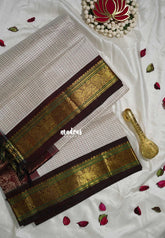 Ivory White - Meenakshi - Light Weight Pure Silk Cotton Saree Muthu Kattam Mayil Border Contrast Pallu and Blouse - Perfect for Wedding Functions
