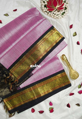 Lilac Pink - Meenakshi - Light Weight Pure Silk Cotton Saree Muthu Kattam Mayil Border Contrast Pallu and Blouse - Perfect for Wedding Functions