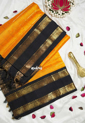 Bright Orangish Yellow - Meenakshi - Light Weight Pure Silk Cotton Saree Rettapet Rudraksham Border Contrast Pallu and Blouse - Perfect for Wedding Functions