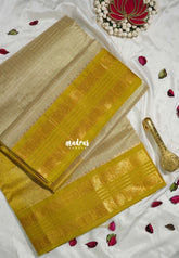 Ivory Sandal - Meenakshi - Light Weight Pure Silk Cotton Saree Zari Checks Weaving Rettapet Annam Border Contrast Pallu and Blouse - Perfect for Wedding Functions